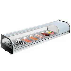 VEVOR Sushi Display Case Refrigerator, 2.5 Cu. ft Commercial Sushi Case, 7-Pan Countertop Showcase with Curved Glass, LED Lighting, and Digital Temperature Control, for Sushi-Bar, Restaurant, Store