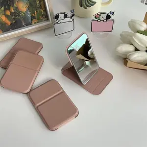 Portable Foldable Makeup Mirror, 1 Count Pocket Foldable Makeup Mirror, Pu Leather Makeup Mirror for Home Bathroom Outdoor Travel