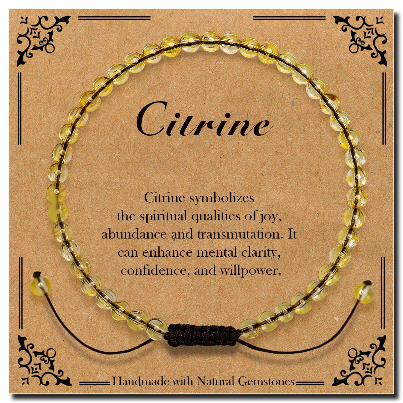 BONNY BOXX Braided Citrine Natural Crystal Bracelet, Handcrafted Unisex Gemstone Jewelry for Abundance, Inspirational Healing Gift with Card, Citrine Natural Crystal Bracelets & Anklets, Natural Crystal Bracelets & Anklets