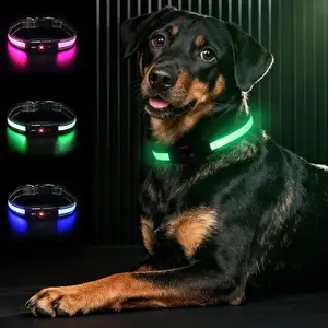 LED Dog Collar with USB Rechargeable Battery, Adjustable Night Safety Light for Night Walks, Suitable for Small Medium Large Dogs