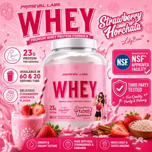 Primeval Labs Whey Protein Gourmet Flavors - Strawberry Horchata - Official Lily Bae Collaboration - Protein 23g Per Serving, Authentic Latino Flavors