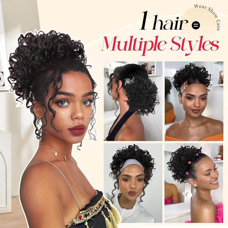 Hair Buns Hair  with Comb Drawstring Ponytail Short Ponytail Extension Scrunchie Hair Extensions  Ponytails Updo Hair Pieces for Women - Black Mix Burgundy Ombre Hair Extensions