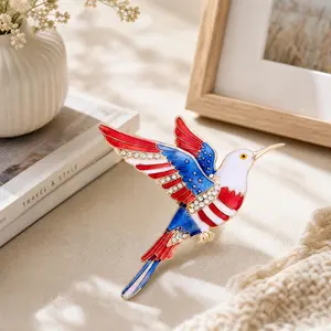 3pcs Hummingbird Brooch with American Flag Elements - Independence Day Lapel Pin, USA Anniversary Decorative Collectible Souvenir
