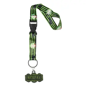 Beetlejuice Chibi Print Wrist Strap Lanyard for Keys with 2" Rubber Charm Keychain Hand and Wrist Lanyard