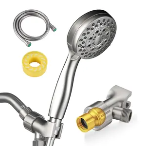 WOWOW 5-Spray Settings 3.5 in. Round Wall Mount Handheld Shower Head 1.75 GPM in Brushed Nickel