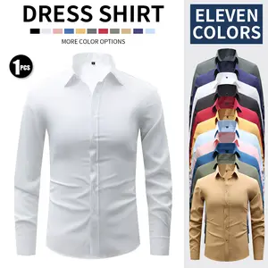 New Men's Business Lightweight Long Sleeve Shirt Stretch Wrinkle-Free Ice Silk Cool Dress Shirt