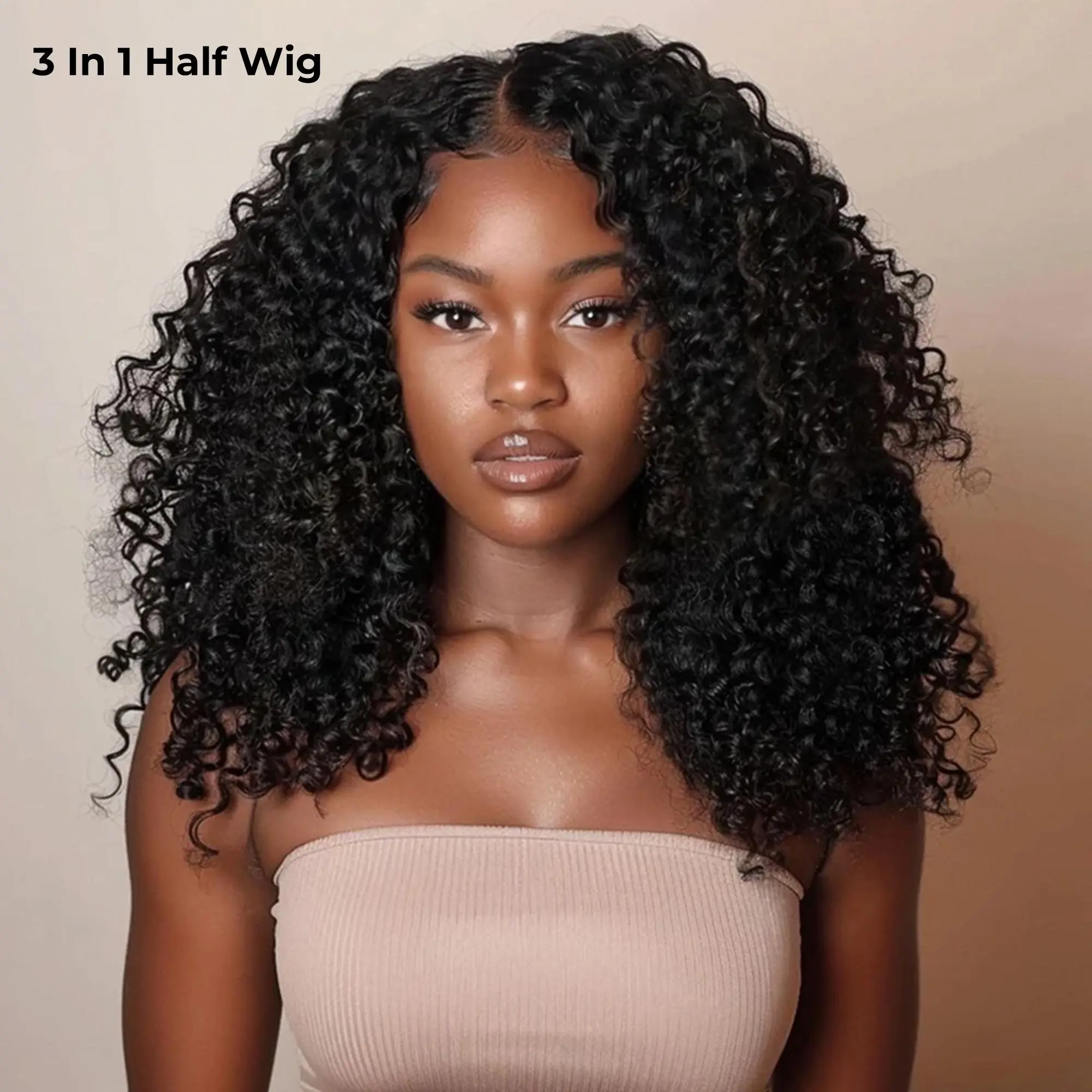 [Half Wig] Alipearl Hair Kinky Curly Half Wig 180% Density Upgrade With Drawstring Cap Invisible Hairline Human Hair Wigs Beginner Friendly
