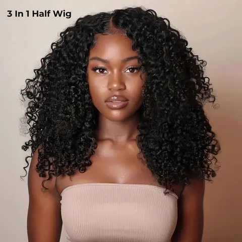 [Half Wig] Alipearl Hair Kinky Curly Half Wig 180% Density Upgrade With Drawstring Cap Invisible Hairline Human Hair Wigs Beginner Friendly