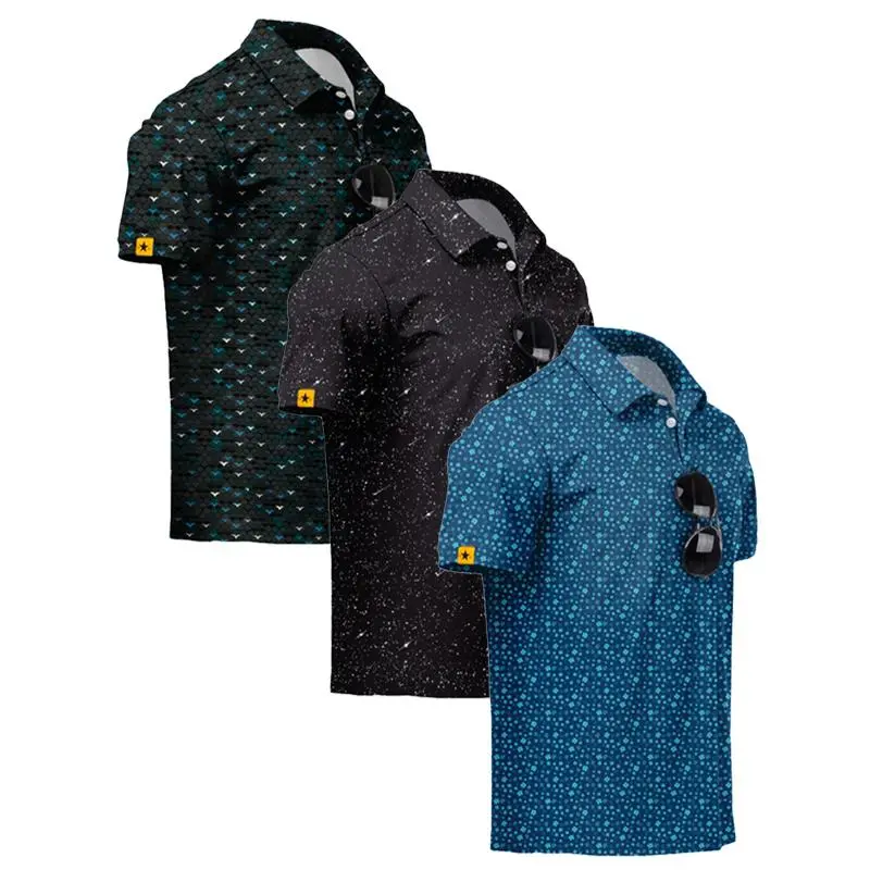 ZITY Men's 3-Pack Polyester Short-Sleeve Golf Polo Shirts - UPF 50+, Moisture Wicking, Polka Dot Print, Breathable Performance Fabric for Casual Outdoor Wear, Polka Dots
