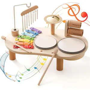 Promise Babe Wooden Drum Set for Toddlers 1-3, Musical Percussion Instruments for Kids Baby Drum Set Xylophone, Montessori Educational Musical Toys for Girls Boys Ages 3+