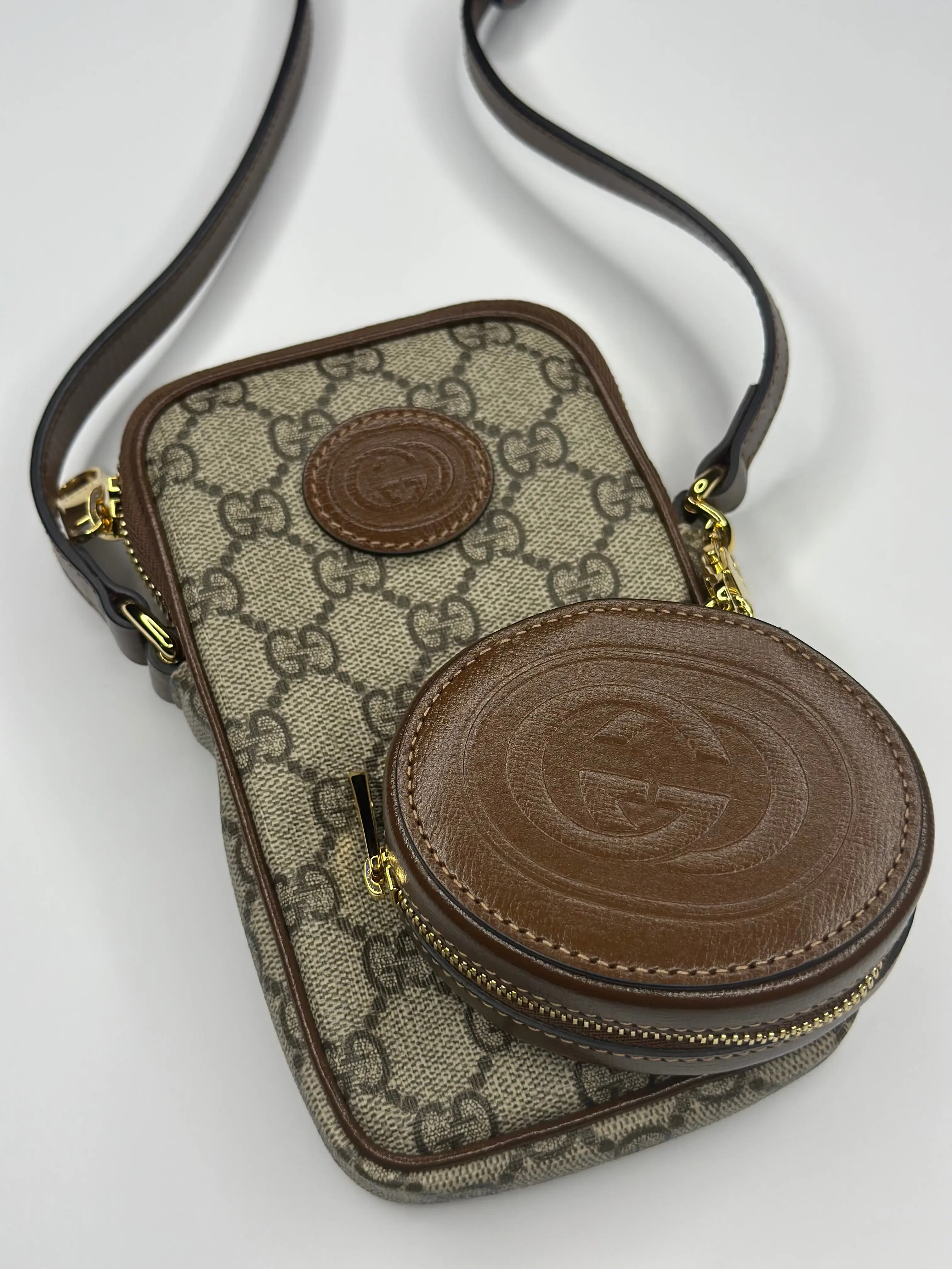 Pre-owned GUCCI canvas Crossbody Bags Leather Crossbody GG Supreme Interlocking G phone bag