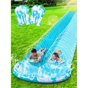 22.5FT Water Slide and 2 Inflatable Boards, Extra Long Heavy Duty Double Lawn Waterslide with Sprinkler for Kids Adults Backyard Summer Water Toy Outdoor Fun, Blue.