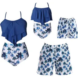 Family Swimsuits Matching Set Summer Beach Palm Bathing Suits HengShunRui