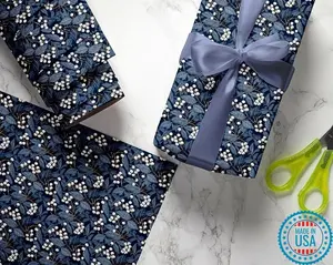 Blue Mistletoe Christmas Wrapping Paper  Elegant Holiday Gift Wrap Featuring White Berries and Blue Leaves  Winter Foliage Design