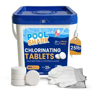 Pool Shark Swimming Pool Chlorine Tablets | 3-Inch Chlorine Tablets | 25 lbs | Slow-Dissolving 90% Active Chlorine Tabs | Pool Chemicals for Inground Pools, Above Ground Pools, Saltwater, Spa, Hot Tub
