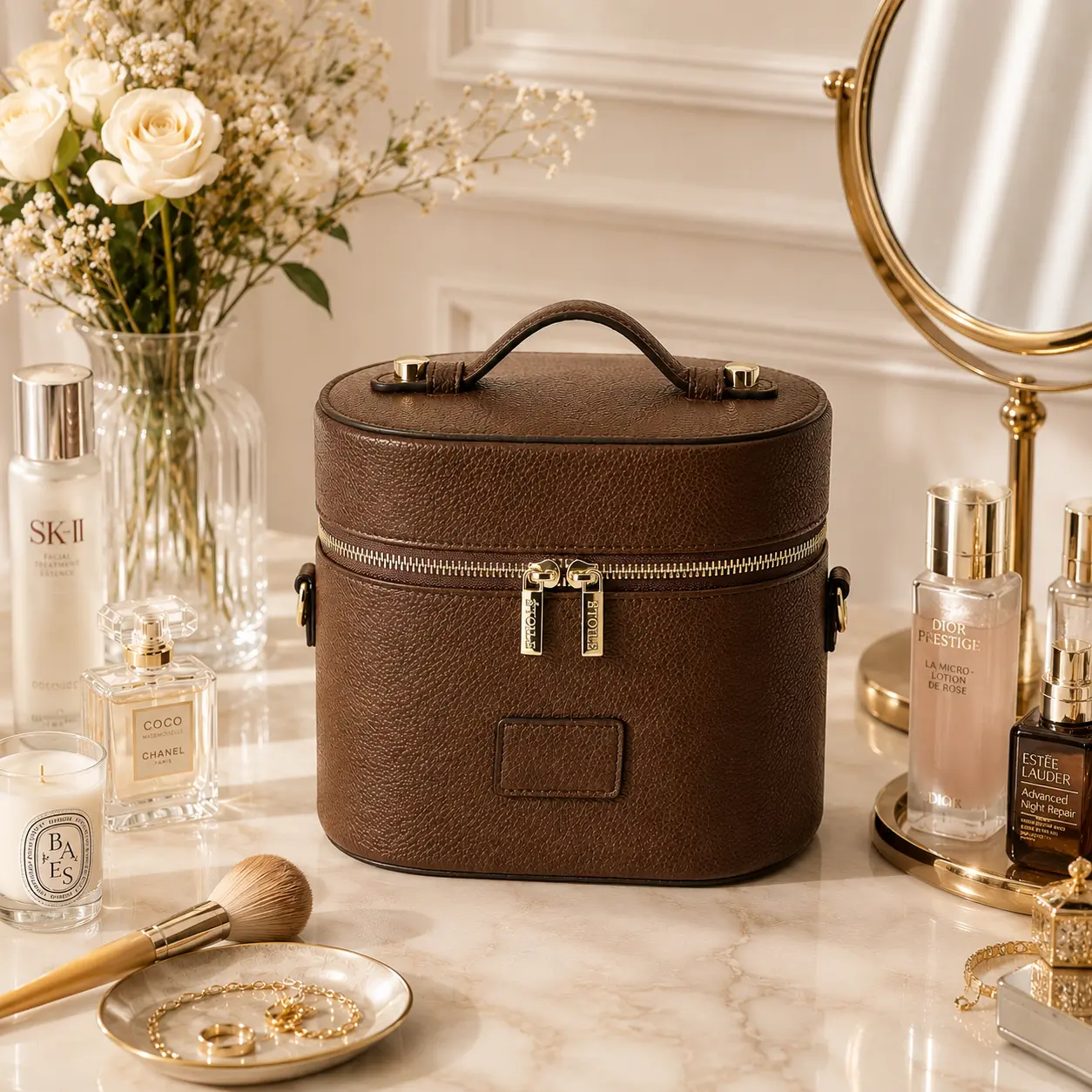 ETOILE COLLECTIVE Oval Cosmetic Toiletry Case - Espresso Color, Luggage Accessory for Travel