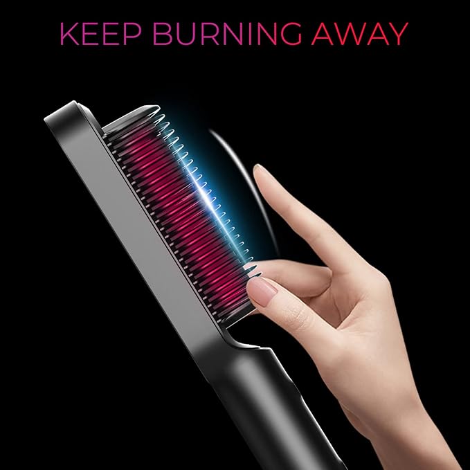Hair Straightener Brush with LCD Display, 10s Fast Heating, Negative Ions, 5 Heat Settings, Anti-Scald Design, Salon-Grade Straightening Comb for Women & Men - Smooth