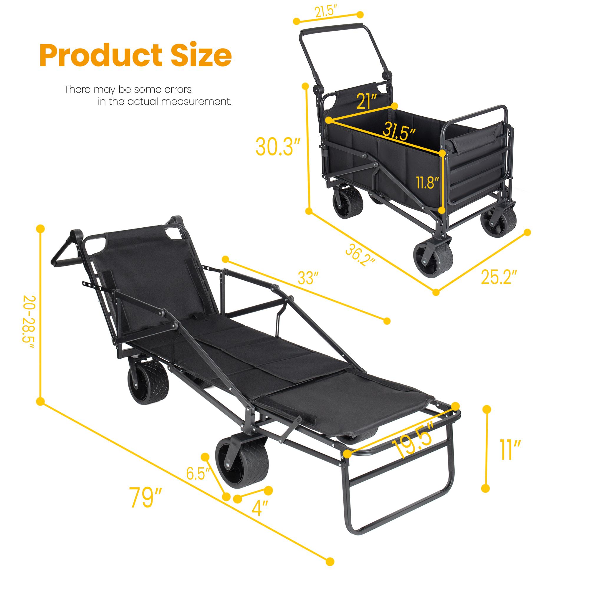 Viral Must-Have 2-in-1 Multifunctional Folding Wagon Cart | Convertible Beach Lounge Chair, All-Terrain Wheels, 650lb Large Capacity for Camping Beach Shopping Sports Garden Outdoor Trips, Black