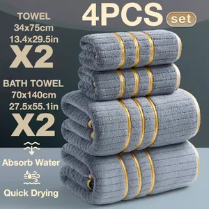 4-Piece Luxury Bath Towel Set, High-Density Ultra-Fine Fiber, Quick-Dry, Soft, Durable, Hotel-Quality, Ideal for Home, School, Gym, Spa