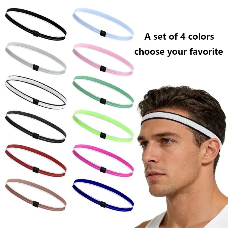 4 Piece Set, 12 Colors, Sports Elastic Sweatband, Soccer Player Style, Outdoor Sport Basketball Cycling Gym Head Tie, Unisex Adults Youth, Sweat Absorbing Headband, Sweat Wicking Headband, Athletic Headbands, Workout Headbands
