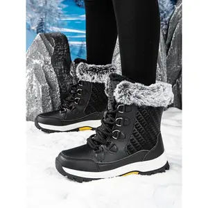 Women’s patchwork lace-up thermal-lined hiking shoes, casual warm ankle boots Hiking Shoes? Winter outdoor hiking shoes for women and girls