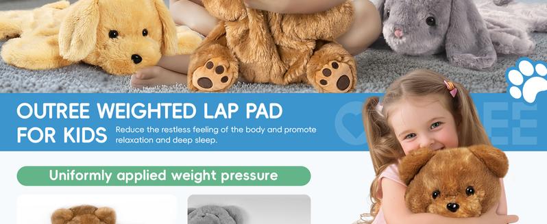 OUTREE Weighted Lap Pad 22.83 * 19.69 in,Weighted Stuffed Animals for Sensory Needs，4.5LBS Bear-Shaped Weighted Blanket Kids，Sensory Toys