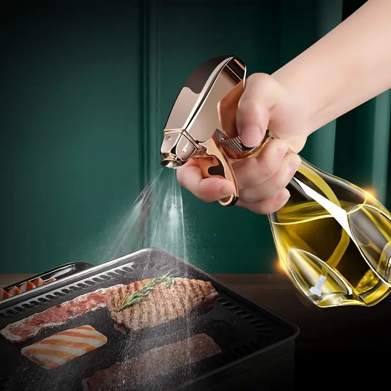240ml Glass BBQ Oil Spray Bottle with Dual-Color Trigger Sprayer - Non-Toxic Crystal Clear Kitchen Dispenser for Olive Oil, Vinegar, Soy Sauce - Precise Mist Control, Safe for Grilling & Cooking, Oil Sprayer Bottle for Cooking