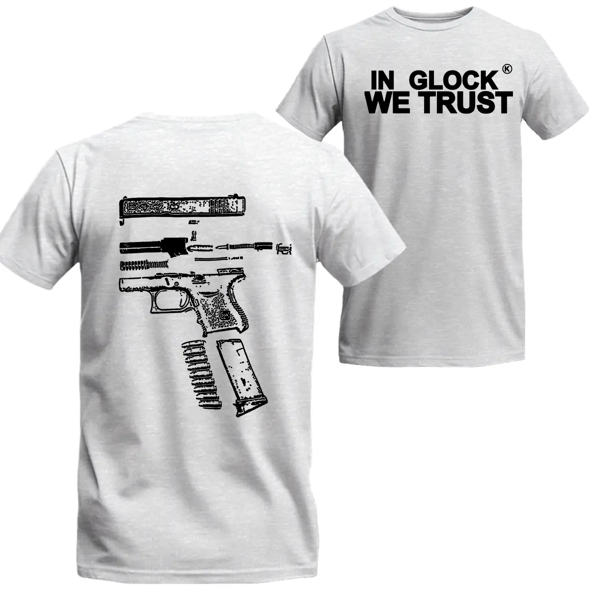 IN GLOCK WE TRUST DOUBLE SIDE BLACK VERSION SHIRT, UNISEX TEE, Trans Fem Clothing