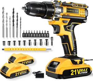 Drill, 21V Cordless Drill with Dual 2.0Ah Power Pack and Charger, Electric Power Drills Set, 3/8 Inch Chuck, 25+1 Torque, 2 Speed 29 Accessories Tool for DIY, Gifts