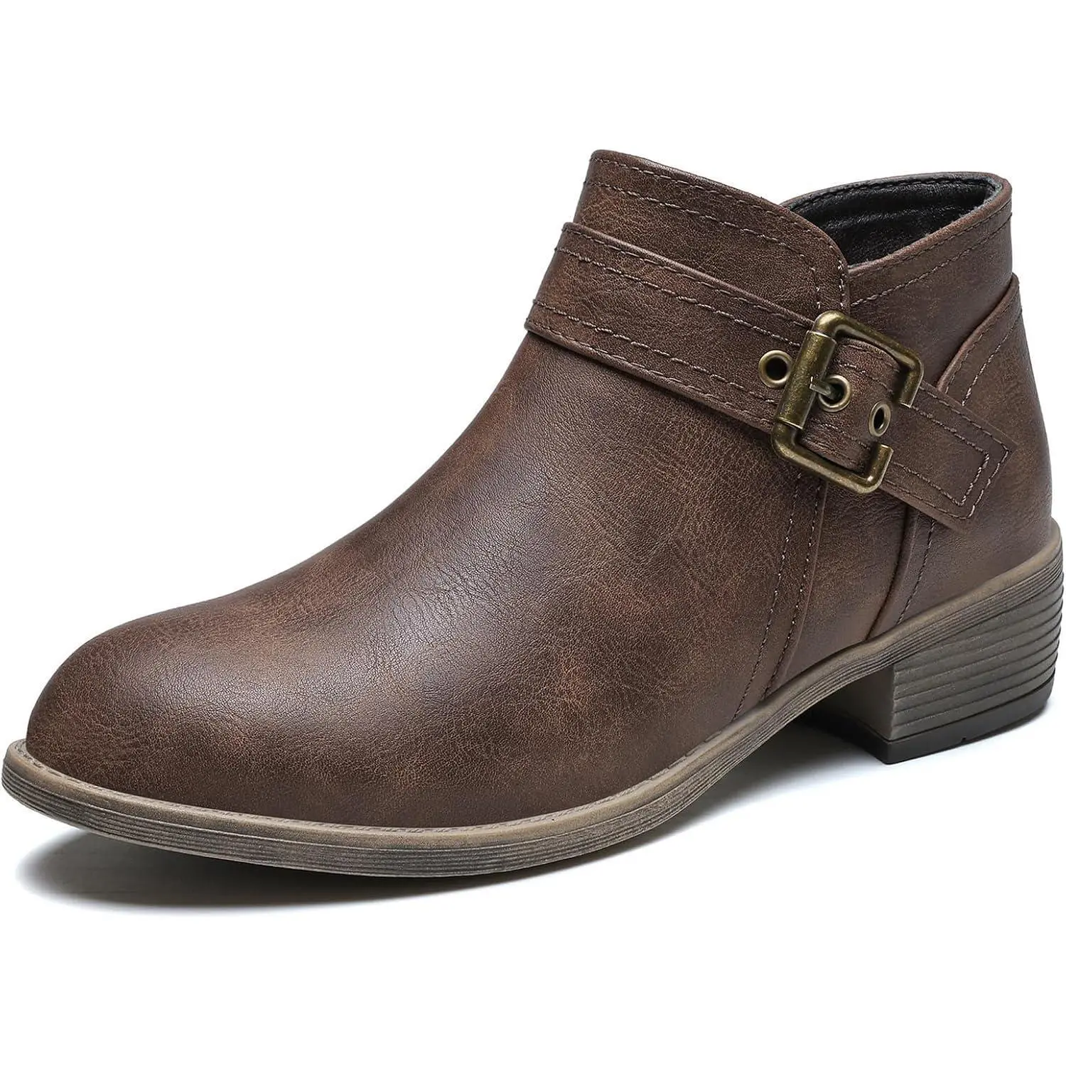 funbank Women's Low Heel Chelsea Ankle Booties - Leather Footwear with Round Toe, Side Zipper, Chunky Design for Fall-Winter Snow Wear