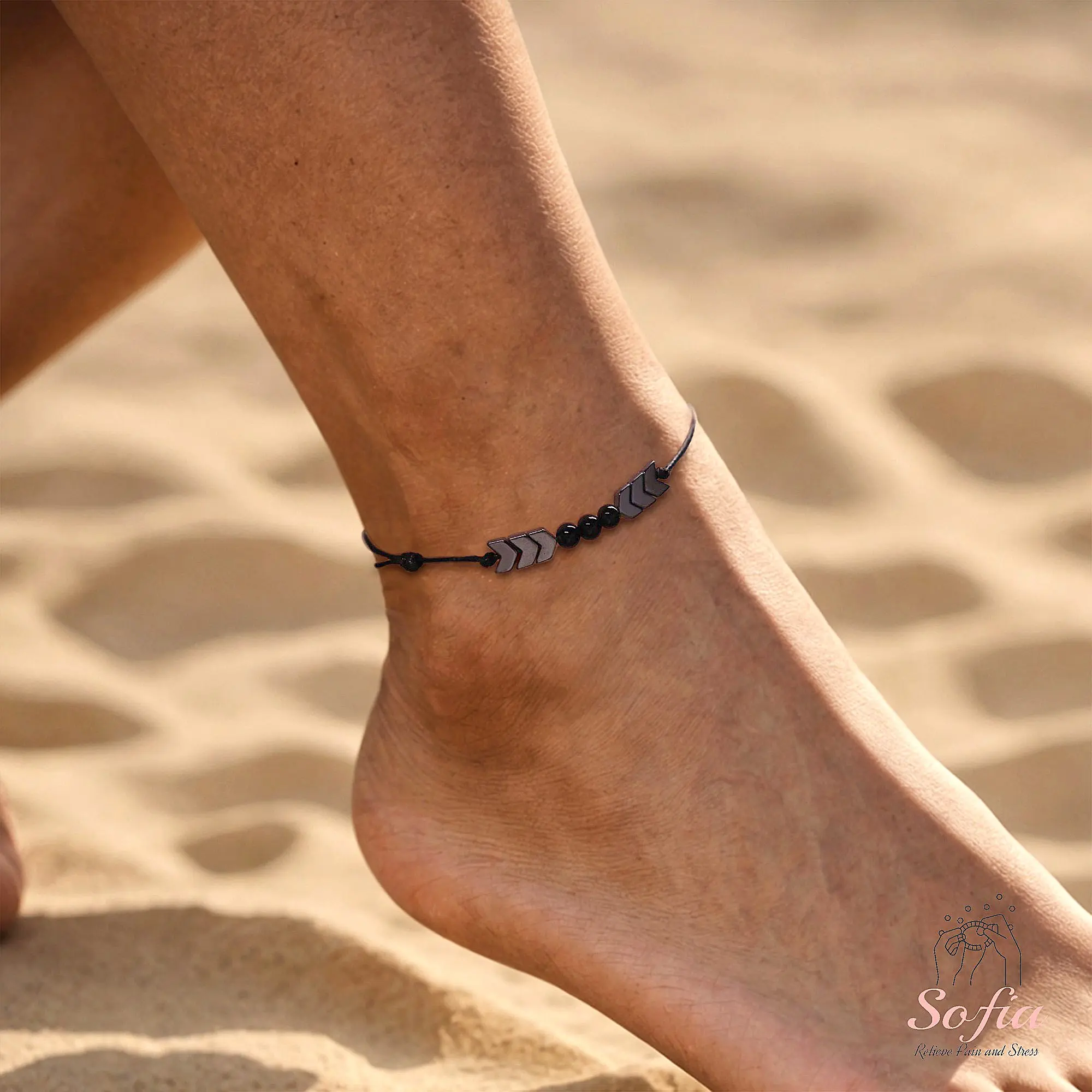 Sofia Natural Hematite Stone Anklet for Women, Handmade Minimalist Waterproof Protection Crystal Beaded Anklet, Dainty Delicate Jewelry for Daily Wear, Gift for Her, Anklets For Women