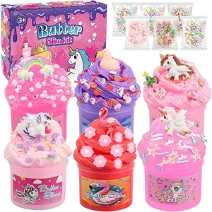 6-Pack Unicorn Slime Kit for Kids, Pink Soft Butter Slime, Stretchy, Non-Sticky Crystal Slime for Girls Ages 8-12, Birthday Gift Toys&Cute Kids Slime Party Favors for Girls 4-6