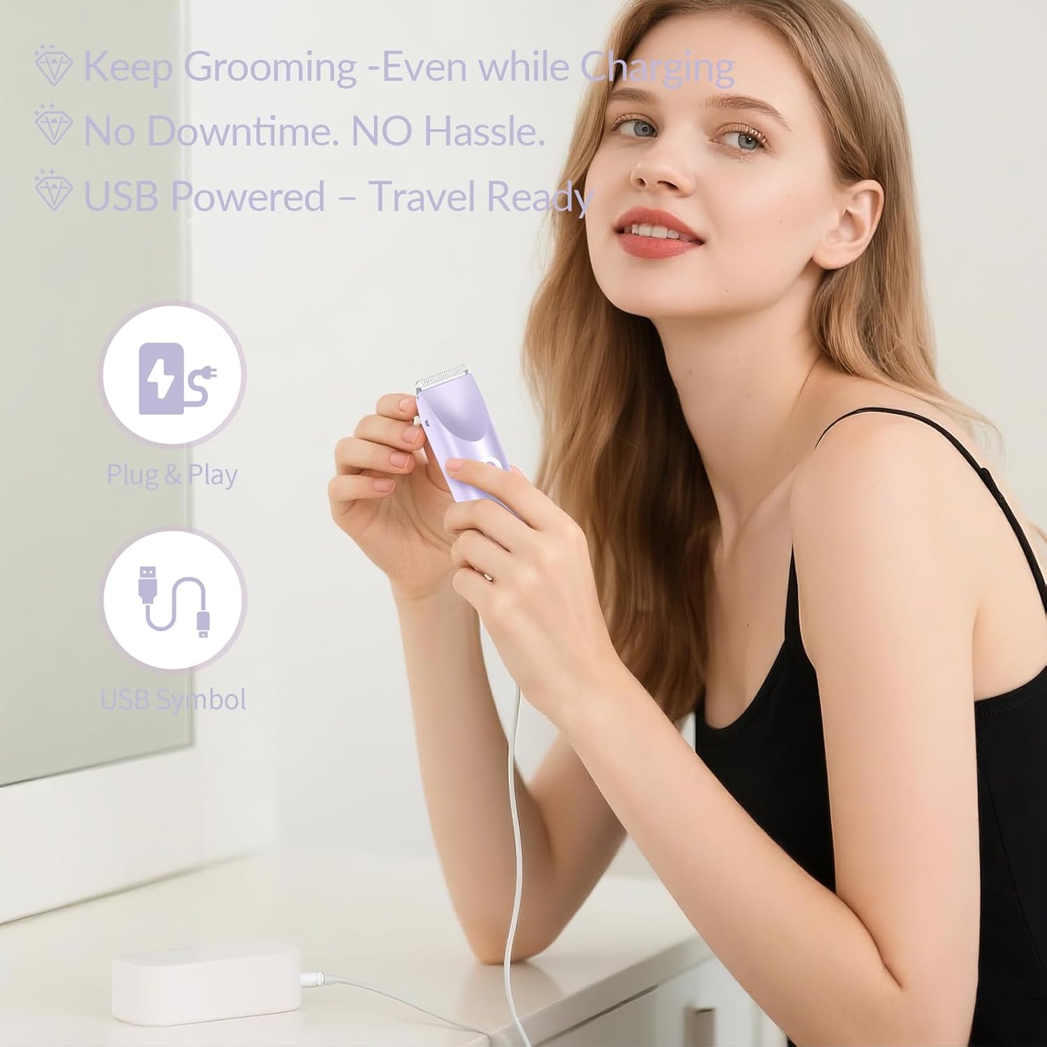 Women's 2-in-1 Electric Bikini Trimmer & Body Shaver - Dual Head Hair Removal Tool, Waterproof Rechargeable Wet & Dry Razor for Body and Facial Hair, Double-Ended Trimmer Shaver, Personal Grooming Essential