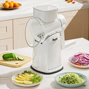 Kitchen Rotary Cheese Grater 5 Blade Cheese Shredder - Manual Hand Crank Cheese Grater With Reinforced Suction & 5 Interchangeable Drums - Easy to Use, Vegetable Chopper Round  Slicer