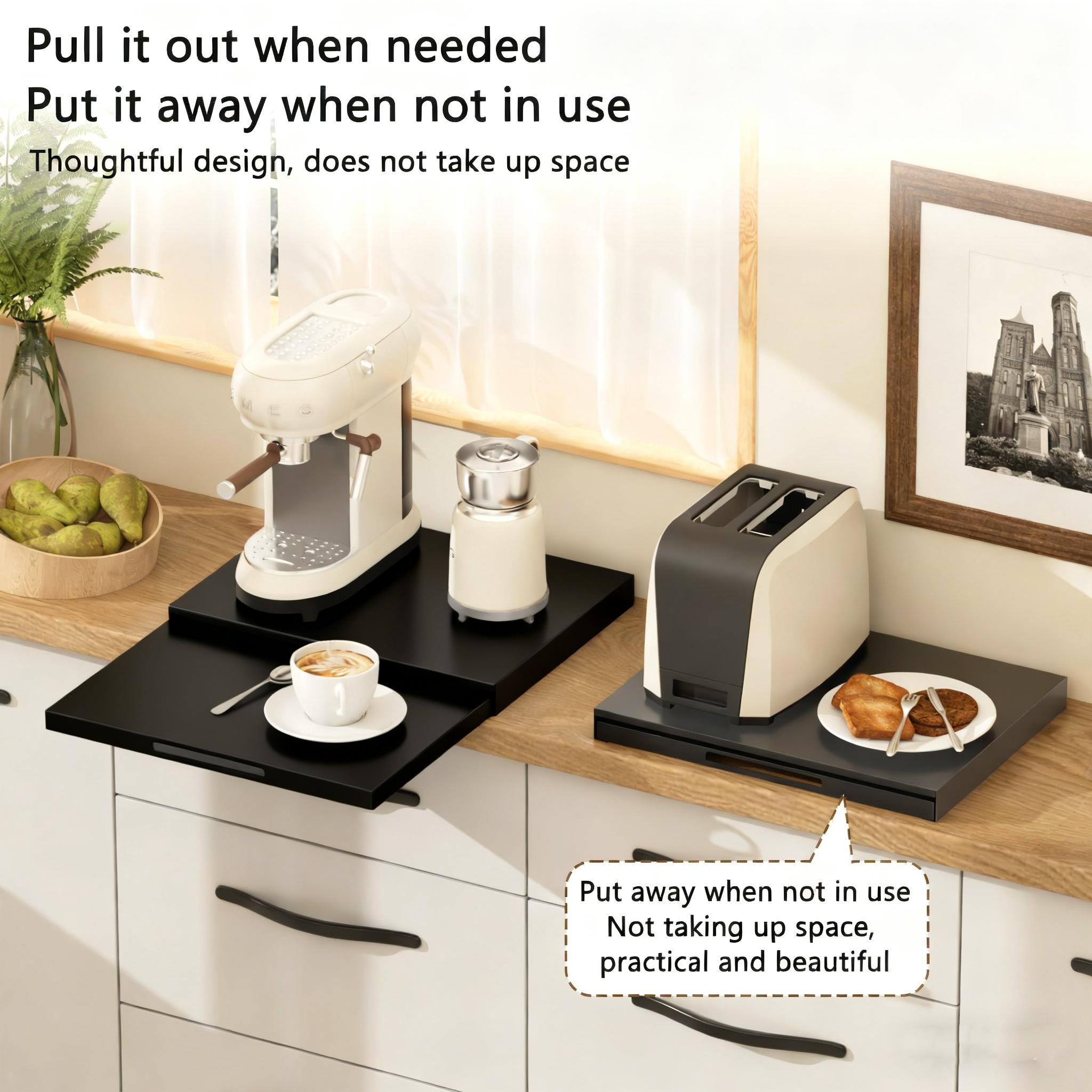 Pull-out Metal Kitchen Shelf - Large Capacity Multi-function Extension Drawer Board, Kitchen Storage And Finishing Necessary, Rust-proof Material, Home Clean Solution, Save Space Pull-out Shelf, Suitable For Microwave Oven, Air Fryer, Rice Cooker