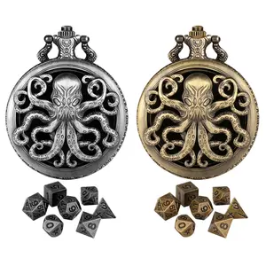 Mini Dnd Dice Set, Steampunk Bronze Cuttlefish Watch Box, 7 Piece Multi-Faced Metal D&d Dice Set, Dnd Gift, Role-Playing Board Game Accessories