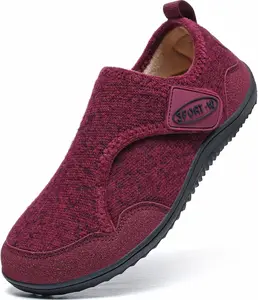 Men Women Wide Soft Slippers – Adjustable, Plush Lining, Non-Slip Indoor & OutdDiabetic Shoes Warm Velvet Lining Soft Barefoot Slippers for Edema Swollen Feet Adjustable House Shoes Non-slip Indoor Outdoor