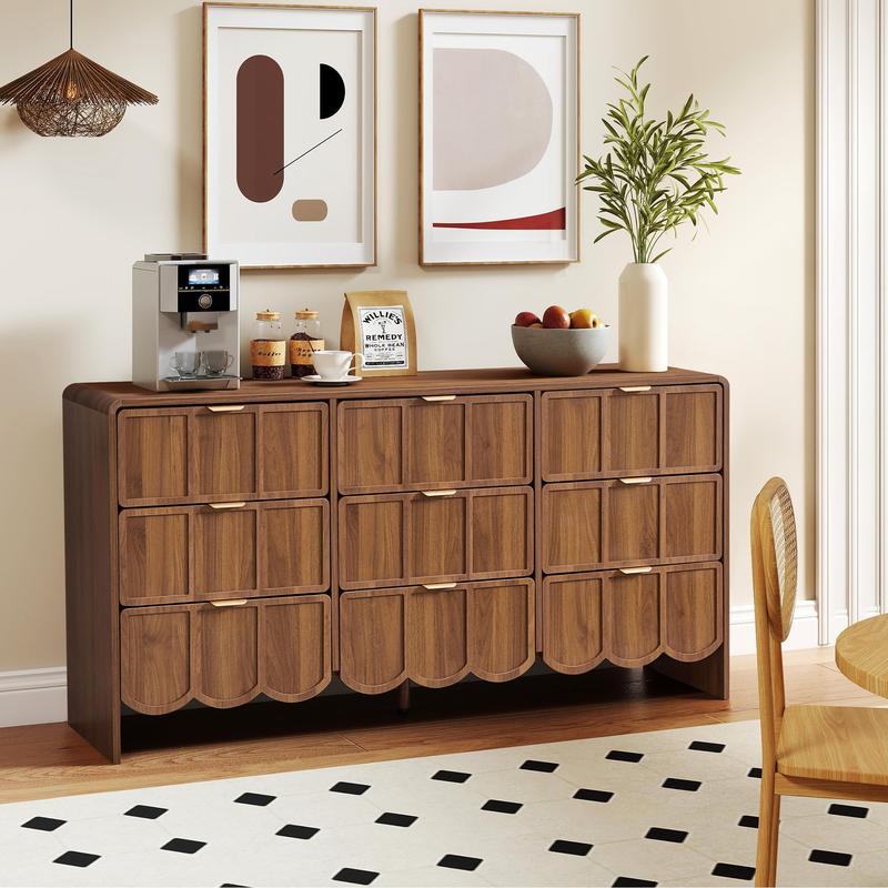 Giratree 3 5 9 Drawer Dresser for Bedroom, Modern Closet Chest of Drawers with Wave Fluted Drawer, Wood Storage Small Dresser Organizer for Nursery Bedroom Living Room Hallway Closet