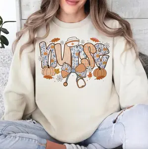 Blue Chinoiserie Fall Pumpkin Nurse Sweatshirt, Cute Fall Floral Hoodie for Nurses, Fall Pumpkin Gifts, Nurse Shirt, Autumn Outfit, Nursing Shirt