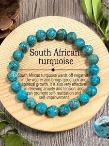 1pc Natural Turquoise Bracelet Brings Good Luck. Made Of Natural 8mm South African Turquoise Handmade Beads. Spiritual Growth And Inner Peace. Elegant Design. Bohemian Style Jewelry Accessories. Suitable For Daily Wear And Gift Giving. Christmas Gift.