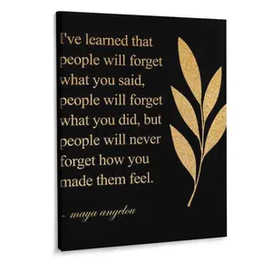 Inspirational Gold Foil Canvas Wall Art Positive Quote People Will Never Forget How You Made Them Feel Print Framed Canvas Painting Artwork Home Decor Gifts Poster Landscape