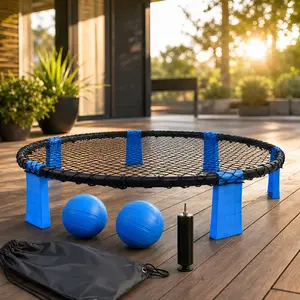 Outdoor Roundnet Game Set with 2 Balls, Portable Beach Ball Game, Sturdy Net & Carry Bag, Classic Family Entertainment for Beach, Backyard, Lawn, Park, Camping, Gathering, Multiple Color Options, Blue/Yellow Color Options, Plastic Material