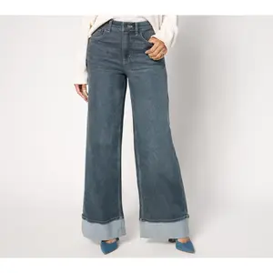 Me by Jennie Garth Petite Grey Blue Cuffed Wide Leg Jeans