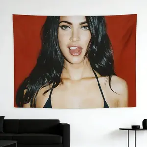 Megan Fox Celebrity Portrait Wall Tapestry - Red Aesthetic Photo Backdrop, Lightweight Hollywood Star Fabric Banner, Gift for Bedroom & Living Room Home Decor Hanging Cloth Art