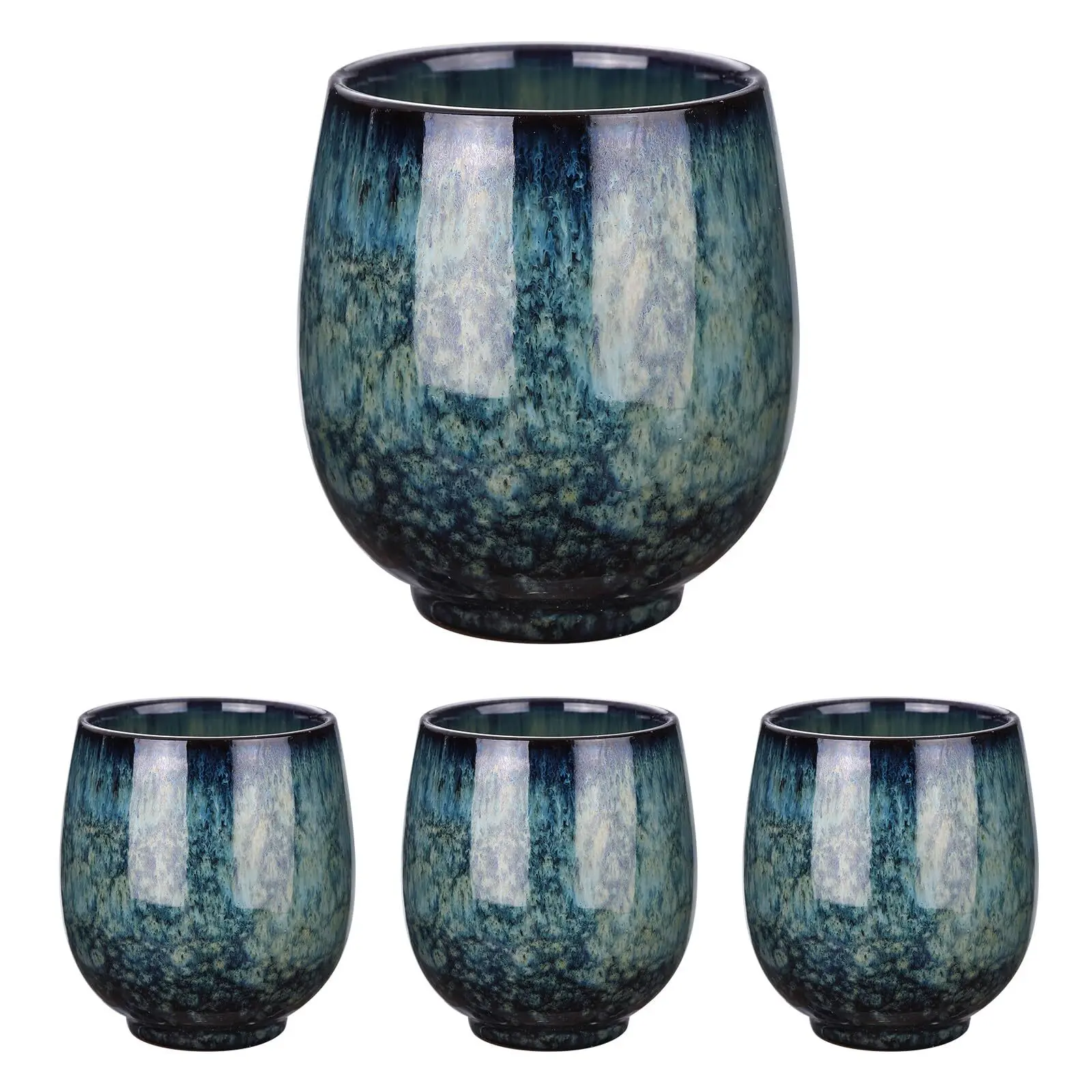 HARFINGTON 4pcs Chinese Ceramic Teacups 5.41oz Traditional Gong Fu Tea Set Japanese No Handle Small Tea Cup for Mate Tea Coffee Wine Drinks Sapphire Blue