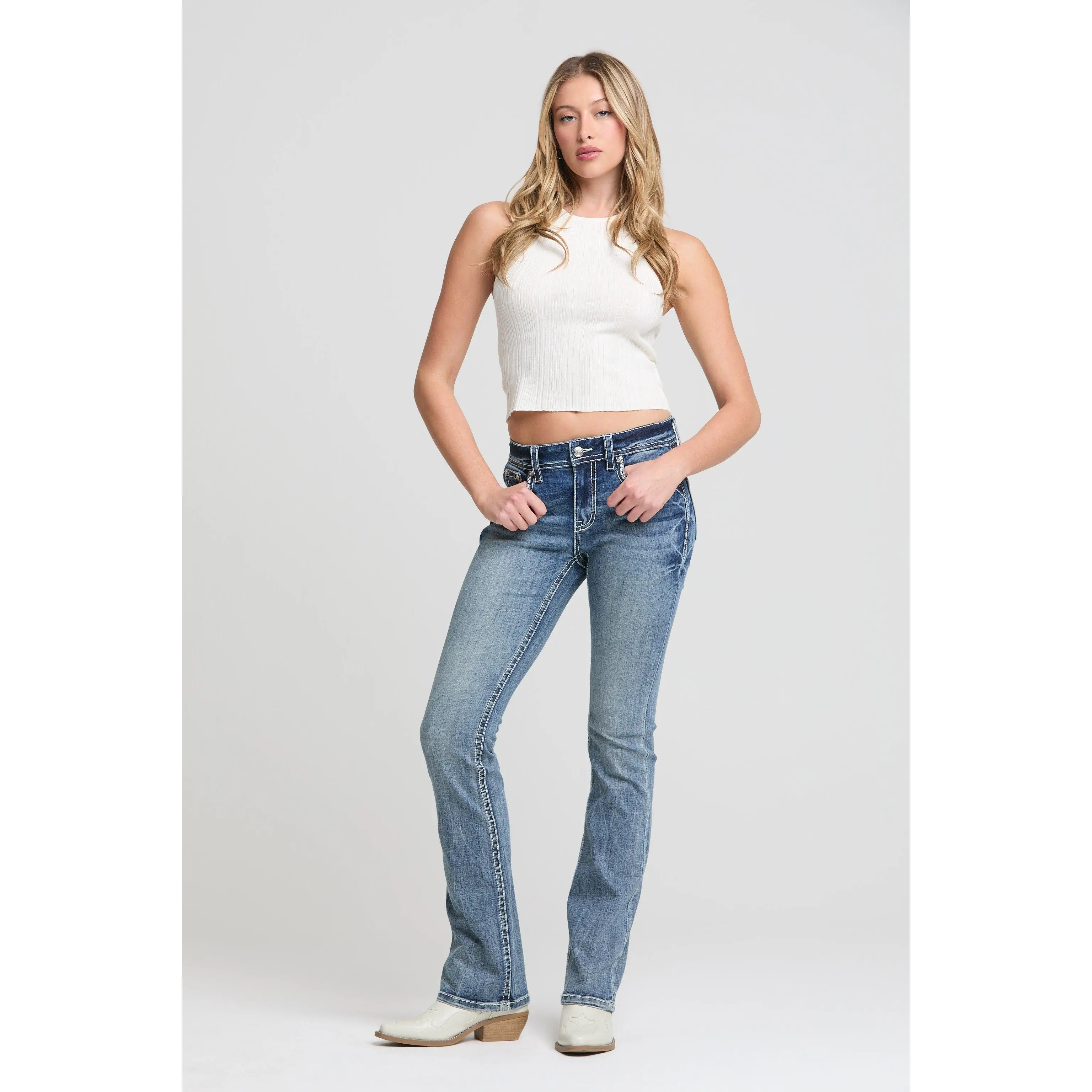 Dream Catcher Bootcut Jeans Women Mid Rise Western Embellished Stretch Cowgirl Denim