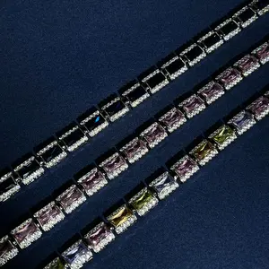 Trendy Rectangle Silver Tone Tennis Bracelet for Women - Colorful CZ Gemstone Statement Bracelet, Sparkling Crystal Link Bracelet Jewelry for Party/Gift