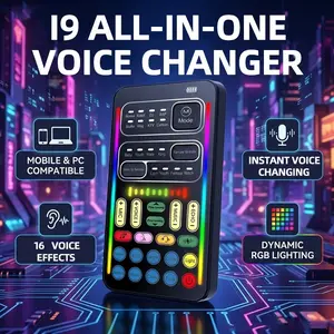 Portable Voice Changer Sound Card, Real-Time Voice Modulator with 8 Voice Modes & 8 Sound Effects, Handheld Sound Card, Plug & Play 3.5mm Audio Interface with Type-C Adapter, Compatible with PC, Laptop, Smartphone for Gaming, Live Streaming & Voice Chat