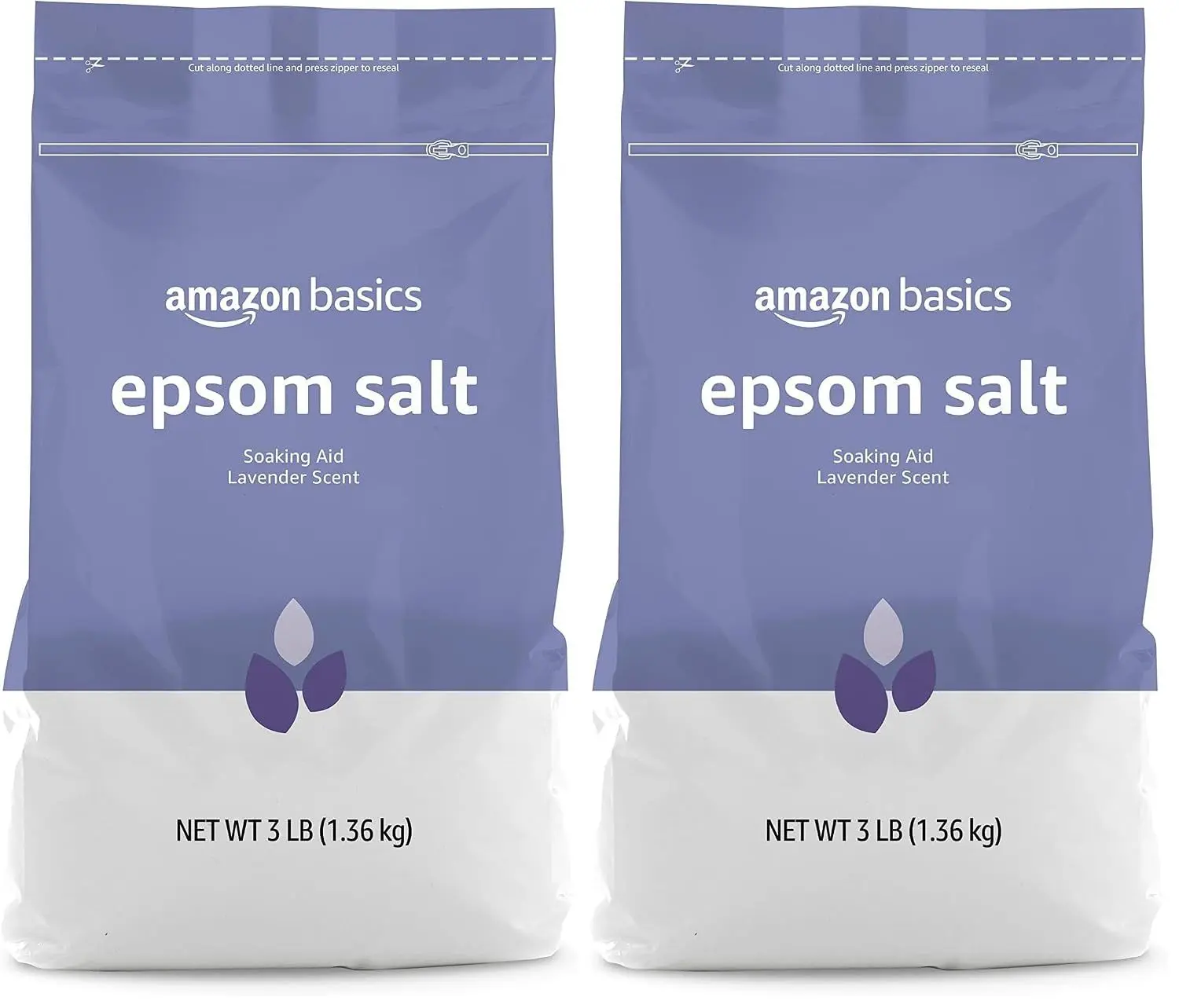 Amazon Basics Epsom Salt Soak, Unscented, Magnesium Sulfate USP, Muscle and Feet Relaxation, Resealable Bag, 3 Pound