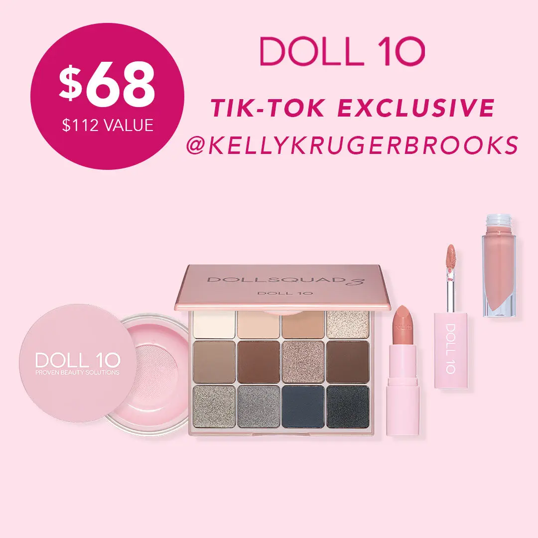 The Kelly Exclusive- Pink Powder, Lip Wardrobe, & Doll Squad 3 Eyeshadow Palette Flawless Makeup Kit